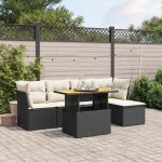 Set mobilier de grădină cu perne, 6 piese, negru, poliratan GartenMobel Dekor