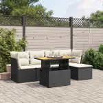 Set mobilier de grădină cu perne, 6 piese, negru, poliratan GartenMobel Dekor