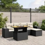 Set mobilier de grădină cu perne, 6 piese, negru, poliratan GartenMobel Dekor