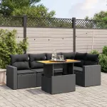 Set mobilier de grădină cu perne, 6 piese, negru, poliratan GartenMobel Dekor
