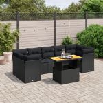 Set mobilier de grădină cu perne, 8 piese, negru, poliratan GartenMobel Dekor
