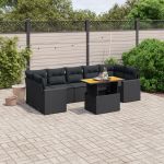 Set mobilier de grădină cu perne, 8 piese, negru, poliratan GartenMobel Dekor