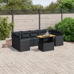 Set mobilier de grădină cu perne, 8 piese, negru, poliratan GartenMobel Dekor