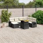 Set mobilier de grădină cu perne, 8 piese, negru, poliratan GartenMobel Dekor