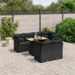 Set mobilier de grădină cu perne, 8 piese, negru, poliratan GartenMobel Dekor
