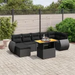 Set mobilier de grădină cu perne, 8 piese, negru, poliratan GartenMobel Dekor