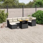 Set mobilier de grădină cu perne, 8 piese, negru, poliratan GartenMobel Dekor