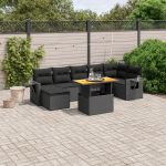 Set mobilier de grădină cu perne, 8 piese, negru, poliratan GartenMobel Dekor