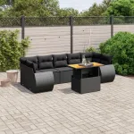 Set mobilier de grădină cu perne, 8 piese, negru, poliratan GartenMobel Dekor