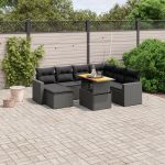 Set mobilier de grădină cu perne, 8 piese, negru, poliratan GartenMobel Dekor