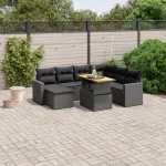 Set mobilier de grădină cu perne, 8 piese, negru, poliratan GartenMobel Dekor