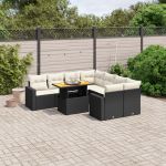 Set mobilier de grădină cu perne, 9 piese, negru, poliratan GartenMobel Dekor