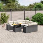 Set mobilier de grădină cu perne, 9 piese, negru, poliratan GartenMobel Dekor