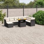 Set mobilier de grădină cu perne, 9 piese, negru, poliratan GartenMobel Dekor