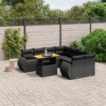 Set mobilier de grădină cu perne, 9 piese, negru, poliratan GartenMobel Dekor
