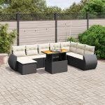 Set mobilier de grădină cu perne, 9 piese, negru, poliratan GartenMobel Dekor