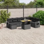 Set mobilier de grădină cu perne, 9 piese, negru, poliratan GartenMobel Dekor