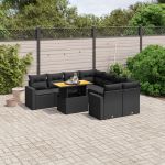 Set mobilier de grădină cu perne, 9 piese, negru, poliratan GartenMobel Dekor