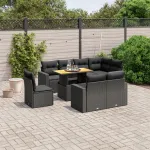 Set mobilier de grădină cu perne, 9 piese, negru, poliratan GartenMobel Dekor
