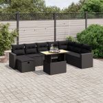 Set mobilier de grădină cu perne, 9 piese, negru, poliratan GartenMobel Dekor