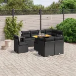 Set mobilier de grădină cu perne, 9 piese, negru, poliratan GartenMobel Dekor