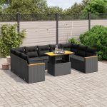Set canapele de grădină cu perne, 10 piese, negru, poliratan GartenMobel Dekor