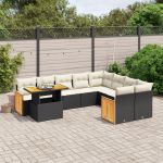 Set canapele de grădină cu perne, 10 piese, negru, poliratan GartenMobel Dekor
