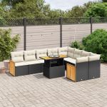 Set canapele de grădină cu perne, 10 piese, negru, poliratan GartenMobel Dekor
