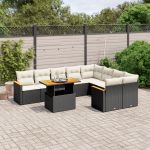 Set canapele de grădină cu perne, 10 piese, negru, poliratan GartenMobel Dekor