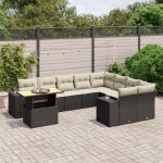 Set canapele de grădină cu perne, 10 piese, negru, poliratan GartenMobel Dekor
