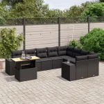 Set canapele de grădină cu perne, 10 piese, negru, poliratan GartenMobel Dekor