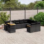 Set canapele de grădină cu perne, 10 piese, negru, poliratan GartenMobel Dekor