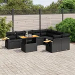Set canapele de grădină cu perne, 10 piese, negru, poliratan GartenMobel Dekor