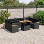 Set canapele de grădină cu perne, 11 piese, negru, poliratan GartenMobel Dekor