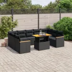Set canapele de grădină cu perne, 11 piese, negru, poliratan GartenMobel Dekor