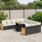Set canapele de grădină cu perne, 11 piese, negru, poliratan GartenMobel Dekor