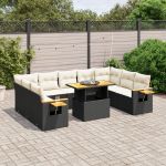 Set canapele de grădină cu perne, 11 piese, negru, poliratan GartenMobel Dekor
