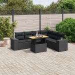 Set canapele de grădină cu perne, 7 piese, negru, poliratan GartenMobel Dekor