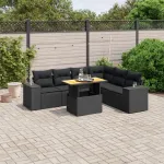 Set canapele de grădină cu perne, 7 piese, negru, poliratan GartenMobel Dekor