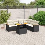 Set canapele de grădină cu perne, 7 piese, negru, poliratan GartenMobel Dekor