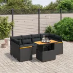 Set canapele de grădină cu perne, 7 piese, negru, poliratan GartenMobel Dekor