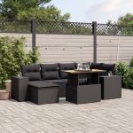 Set canapele de grădină cu perne, 7 piese, negru, poliratan GartenMobel Dekor