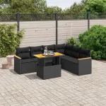 Set canapele de grădină cu perne, 7 piese, negru, poliratan GartenMobel Dekor