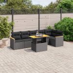 Set canapele de grădină cu perne, 7 piese, negru, poliratan GartenMobel Dekor