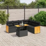 Set canapele de grădină cu perne, 7 piese, negru, poliratan GartenMobel Dekor