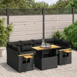 Set canapele de grădină cu perne, 7 piese, negru, poliratan GartenMobel Dekor
