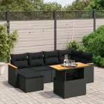 Set canapele de grădină cu perne, 7 piese, negru, poliratan GartenMobel Dekor
