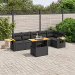 Set canapele de grădină cu perne, 7 piese, negru, poliratan GartenMobel Dekor