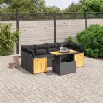 Set canapele de grădină cu perne, 7 piese, negru, poliratan GartenMobel Dekor
