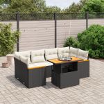 Set canapele de grădină cu perne, 7 piese, negru, poliratan GartenMobel Dekor